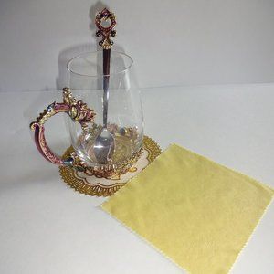 Glass Coffee Tea Cup Spoon Coaster Royal Crowns